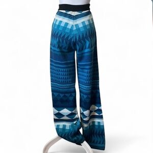 Stella Jean Blue Geometric Patterned High Rise Wide Leg Wool Knit Pants size 38